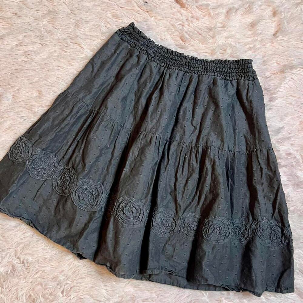 Black Embroidered‎ Rose Bohemian Lagenlook Witchy Grunge Fairy Whimsygoth Skirt